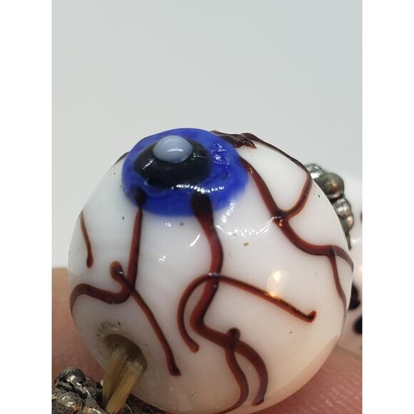 Lampwork Glass Bracelet Eyeball Bead Hand Paint Stretch Black White Goth Novelty - Picture 3 of 7